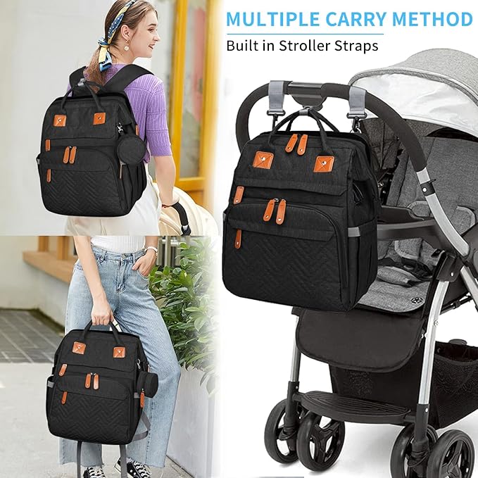 KABAQOO Diaper Bag Backpack with Detachable Changing Station, Large Capacity Baby Diaper Bags for Boys & Girls, Baby Registry Search Stuff & Shower Gifts, Newborn Essentials Must Haves, Black-2s