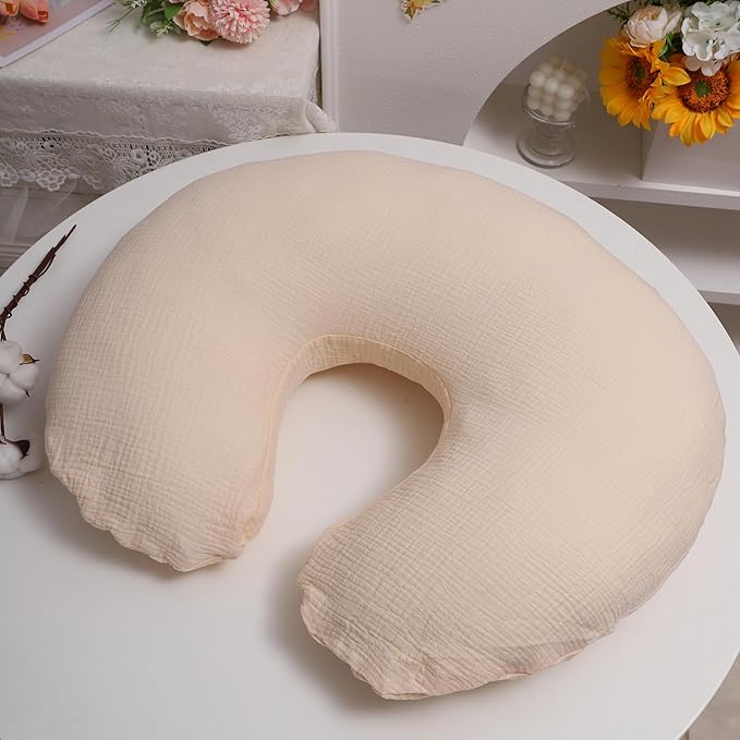 Onacosht Muslin Nursing Pillow Cover 2 Pack 100% Cotton Ultra Soft Breastfeeding Pillow Covers for Baby Boy and Girl, Light Green and Beige