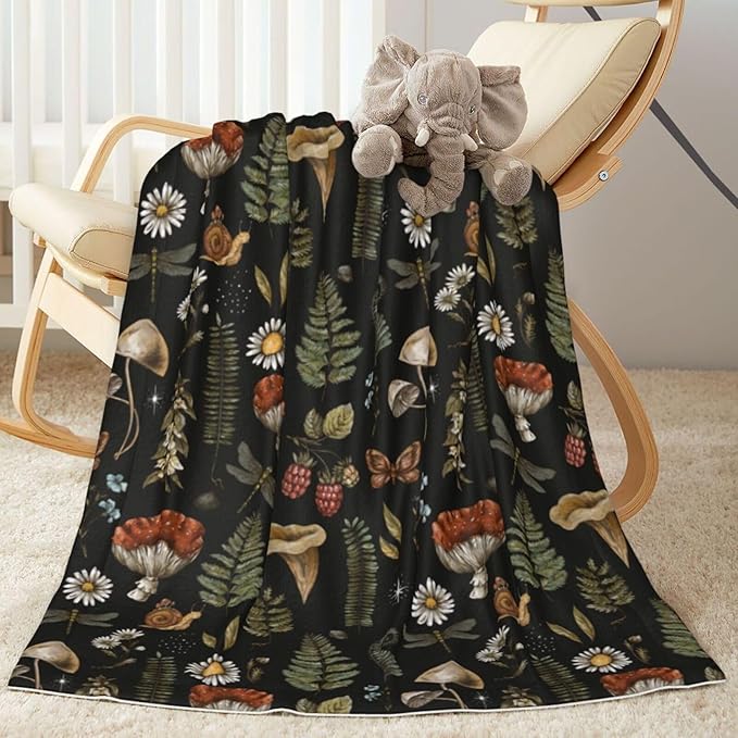 Baby Blanket Vintage Magic Mushroom Leaf Forest for Boy Girl Newborn 30x40 Inch Toddler Infant Nursery Throw Blankets Double Layer Comfy Soft Plush Stroller Crib Quilt
