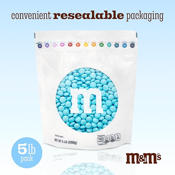 M&M’S WORLD Light Blue Milk Chocolate Candy, 5lbs of M&M'S in Resealable Pack for Candy Bars, Birthdays, Baby Showers, Gender Reveals, It's A Boy, Dessert Tables & DIY Party Favors