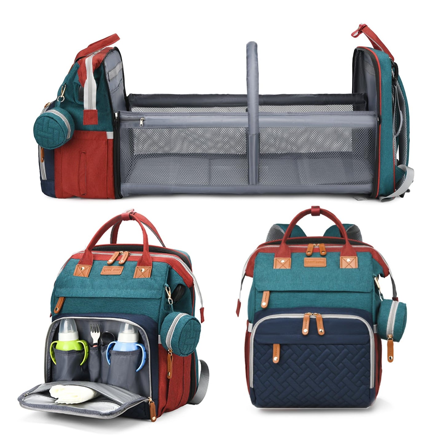 Jeryswet Baby Diaper Bags with Changing Station, Waterproof Large Capacity Diaper Bag Backpack for Moms Dads with USB Charging Port and Stroller Straps, Baby Shower Gifts, Pink-Grey