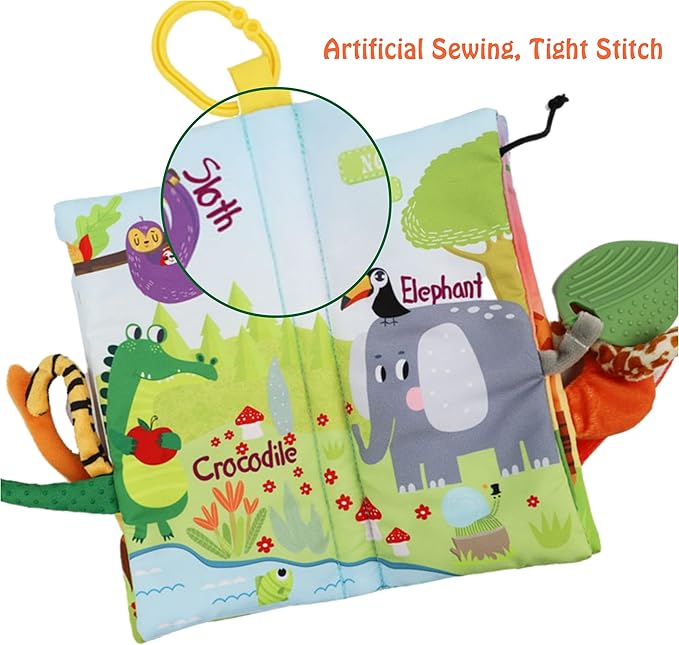 Jungle Baby Stroller Toys,Baby Books 0-6 Months,Touch and Feel Crinkle Cloth Books for Babies Infant Newborn Toys 0-3-6-12-18 Months, Interactive,Shower Gifts for Boys Girls