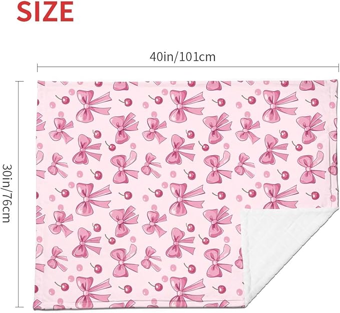 Baby Blanket Pink Bow Pattern Cherry for Boy Girl Newborn 30x40 Inch Toddler Infant Nursery Throw Blankets Double Layer Comfy Soft Plush Stroller Crib Quilt