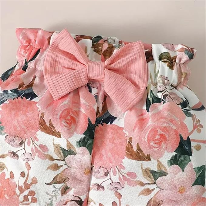 Newborn Baby Girl Clothes Infant Girl Outfits Long Sleeve Ruffle Romper + Floral Pants + Headband Set