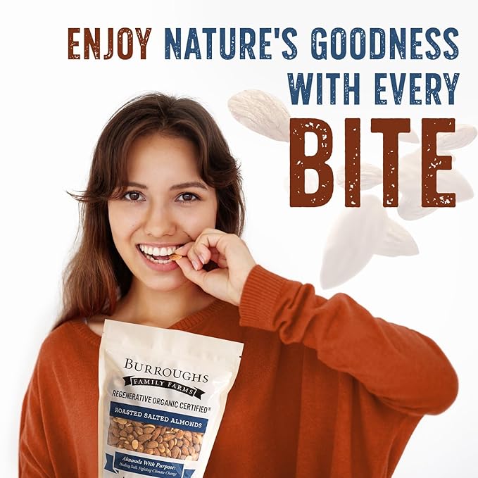 Burroughs Family Farms 3 lb Roasted Salted Almonds – USDA Organic, First Regenerative Organic Certified Almond Farm – 2x the Antioxidants and Vitamin B Versus Other Almonds – Lightly Salted & Perfectly Dry Roasted Almond Nuts