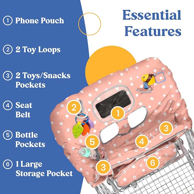 PILLANI Shopping Cart Cover for Baby, High Chair Cover for Restaurant Seat - Grocery Cart Cover for Baby Girl and Boy, Comfortable Cotton Buggy Covers for Babies - Padded Toddler Shopping Cart Cover