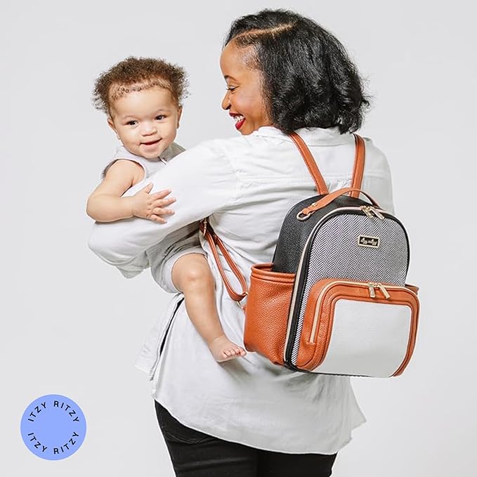 Itzy Ritzy Unisex Baby Mini Plus Diaper Bag, Coffee & Cream