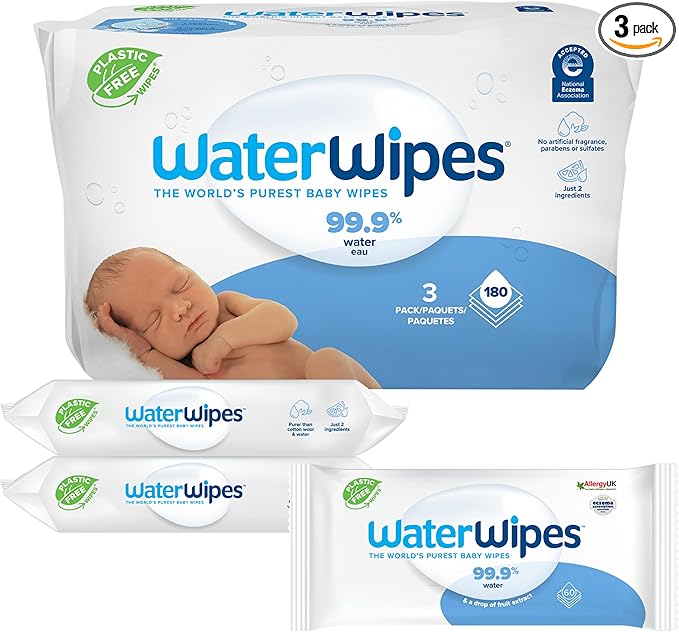 WaterWipes Sensitive+ Newborn & Baby Wipes, 3-In-1 Cleans, Cares, Protects, 99.9% Water, Unscented & Hypoallergenic, 180 Count (3 Packs)