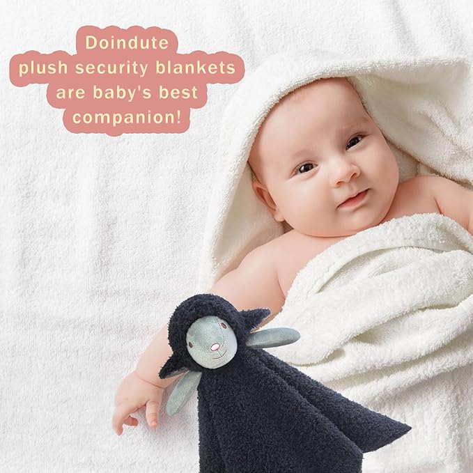 Baby Black Lamb Soft Stuffed Animal Security Blanket, Plush Sheep Character Lovey Blanket, Baby Shower/Nursery Gift, Newborn Infant Toddler Snuggle Blankie for Boys Girls, 14 Inches