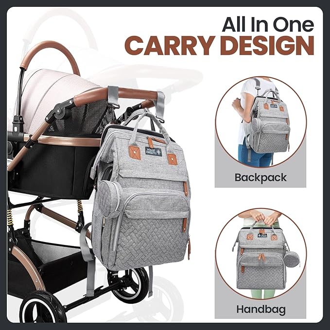 Baby Diaper Bag Backpack with Changing Station, Large Capacity, USB Port, Pacifier Case, Mosquito Net & Wipes Bag Stylish Travel Bag for Boys, Girls, Moms & Dads, Shower Gift