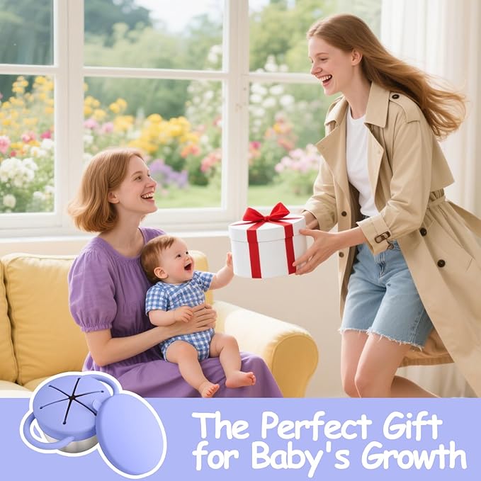 2-Pack Stainless Steel Snack Containers for Kids with Spill-Proof Silicone Lids & Handles - 3-in-1 Baby Snack Cups, No-Spill Toddler Snack Box, Perfect for On-the-Go Healthy Eating(Blue+Purple)