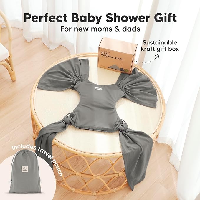 KeaBabies Baby Wrap Carrier Ring Sling - Easy to Wear, Adjustable D-Lite Baby Carrier Newborn to Toddler, Infant Carrying Shirt, Hands Free Bonding, Breathable Fabric Wearing Wrap (Graphite)