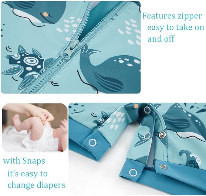 UMELOK Baby Boys UPF 50+ Sun Protection One Piece Rashguard Swimsuit with Snap Bottom