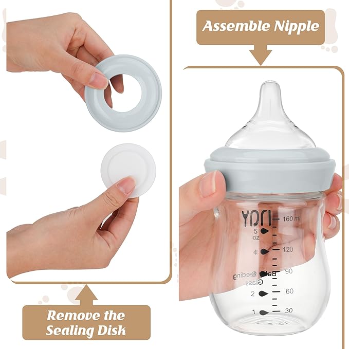 Glass Breastmilk Storage Bottles, 5.4oz Wide Neck Breast Milk Containers, BPA-Free, Lead-Free, Fits Breast Pumps and Nipples, 4 Pack