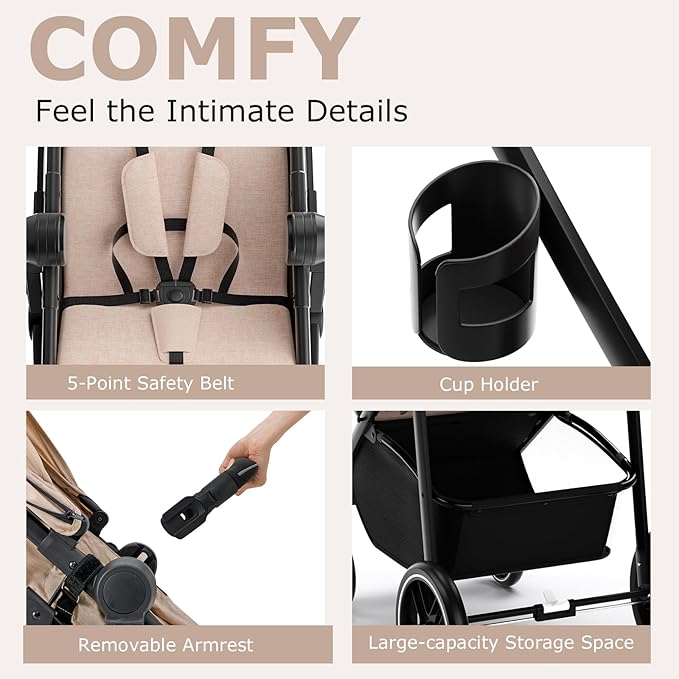 INFANS 2 in 1 Baby Stroller, High Landscape Infant Stroller & Reversible Bassinet Pram, Foldable Pushchair with Adjustable Canopy, Cup Holder, Storage Basket, Suspension Wheels (Khaki)