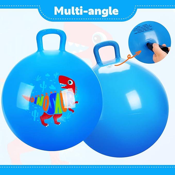 EVERICH TOY Hopper Ball, Dinosaur Hopping Toys for Kids, 18 Inch Bouncy Ball with Handle, Blue Inflatable Bouncing Hoppity Hop Toys for Boys and Girls Gifts
