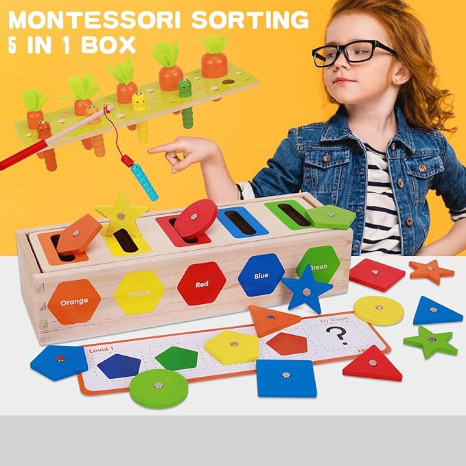 Montessori for Toddlers, Magnetic Color Shape Sorting Matching Box,Early Learning Toys,Wooden Educational Toy, Fine Motor Skills Toys for Boys Girls (New)