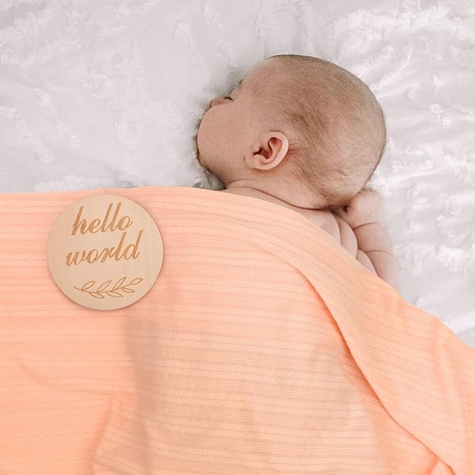 Newborn Receiving Blanket with Bow Hat Mittens Wooden Card Set Wheat-Pattern Newborns Toddler Baby Boy Girl Nursery Swaddle Wrap