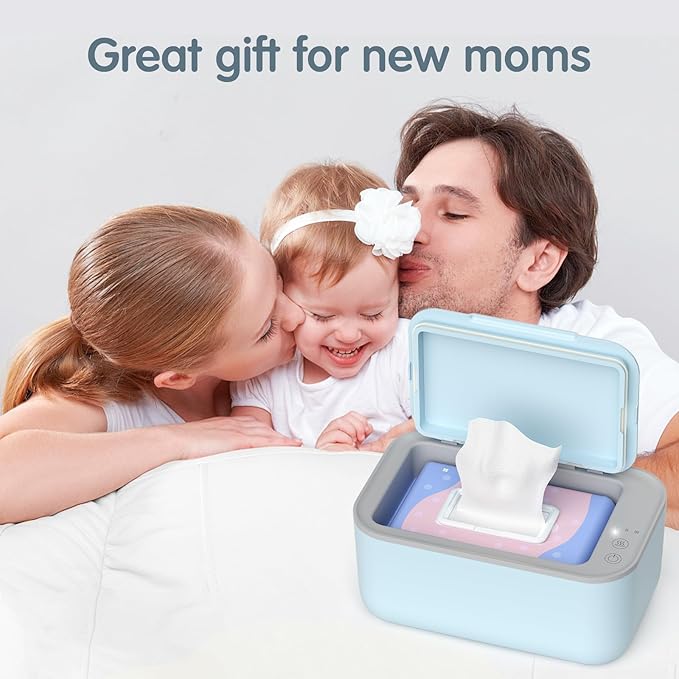 Wipe Warmer for Babies, Adult, Adjustable Temperature, Silent Heating, Large Wipe Holder with Constant Warmth –Blue