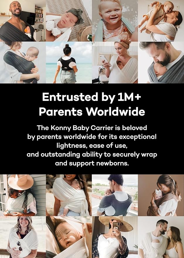 Konny Baby Carrier Flex AirMesh with Head Support- Adjustable, Easy to Wear Baby Wrap Sling, Perfect for Newborn Babies Essentials up to 44 lbs (XS-XL) -Wood Rose
