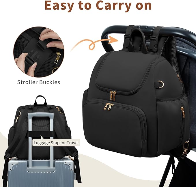 CEI-CEI Neoprene Diaper Bag Backpack Stylish Baby Maternity Bags Travel Tote for Mom with Insulated Pockets, Changing Pad, Stowable Shoulder Strap