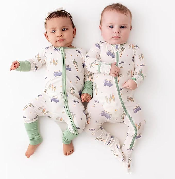 Bamboo Little Soft Baby Footie Pajamas, Baby Clothes, Newborn Sleepers, 95% Viscose and 5% Spandex, 0-24 Months