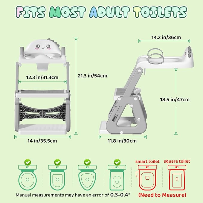 Potty Training Seat, Upgrade 2 in 1 Potty Training Toilet with Step Stool Foldable Toddler Toilet Seat for Kids Boys Girls Toddler Potty with Splash Guard Anti-Slip Pad Adjustable Ladder & Seat Height