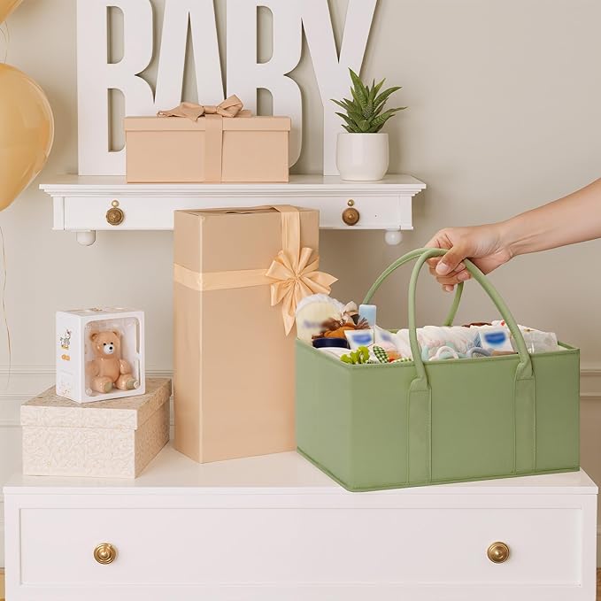 GRANNY SAYS Baby Diaper Caddy Organizer, Baby Bag for Diapers and Baby Wipes, Nurse Baskets for Changing Table, Car Organizer, Gift for Baby Shower, Newborn Essentials, Green