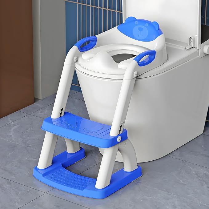 Potty Training Seat, SKYROKU Upgrade Toddler Toilet Seat for Kids Boys Girls, 2 in 1 Potty Training Toilet, Splash Guard Anti-Slip Pad Step Stool,New Sector-Shape Stabilized Base (Dark Blue)