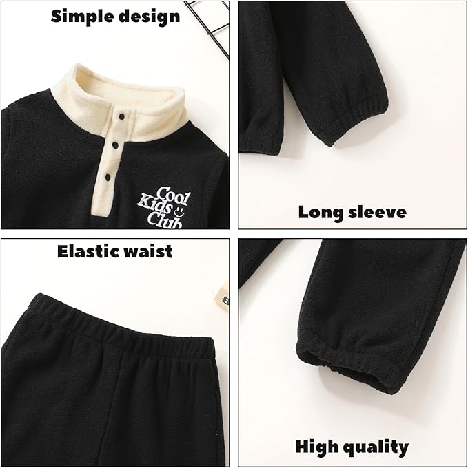 YOUNGER TREE Toddler Boy Girl Clothes Fleece Fall Winter Outfit Baby Long Sleeve Button Sweatshirt and Pants Sweatsuits Set