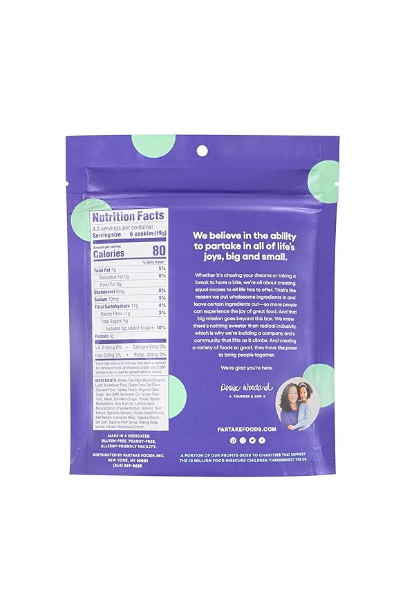 Partake Gluten Free Crunchy Chocolate Chip & Vanilla Sprinkle Cookies Variety Pack - Vegan - Free From the Top 9 Allergens Including Dairy, Wheat, Soy, Eggs, & Peanuts - Non GMO - Safe School & Office Snack (4 Pack, 4oz Resealable Bags)