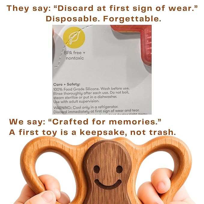 HippoToys 100% Natural Wooden Baby Rattle – Handmade Montessori Toy, Plastic-Free, No Toxins or Paint – Safe Gift for Newborns to 12 Months