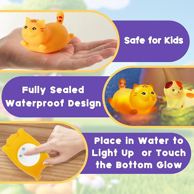 Bath Toys for Kids 1-3, 6 PCS Light-Up Cat Bath Toy Set, Baby Toddler Bath Toys, Bathtub Pool Bath Toy for Kids, Christmas Birthday Gifts for Boys & Girls Ages 1 2 3+ Years Old