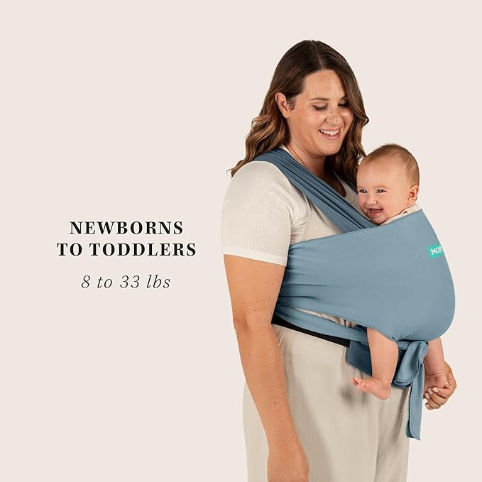 Moby Baby Wrap Carrier Easy-Wrap for Newborns to Toddlers (8-33lbs), Infant Sling Carrier, Lightweight & Hands Free Design for Mom and Dad, Adjustable for All Body Types (Sea Spray Blue)