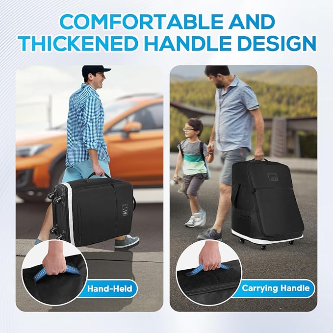 Extendable Height Car Seat Travel Bag with Wheels, Padded Carseat Travel Bag for Airplane, Baby Infant Booster Seat Bags for Air Travel