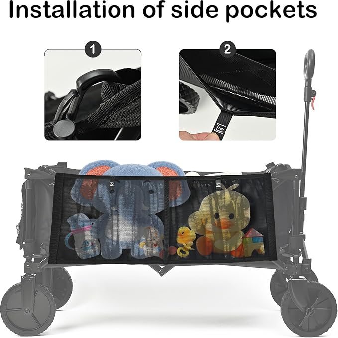 HX AURIZE Stroller Wagon Cargo Net and Organizer Wagon Accessories Compatible with WONDERFOLD All W-Series Models Black