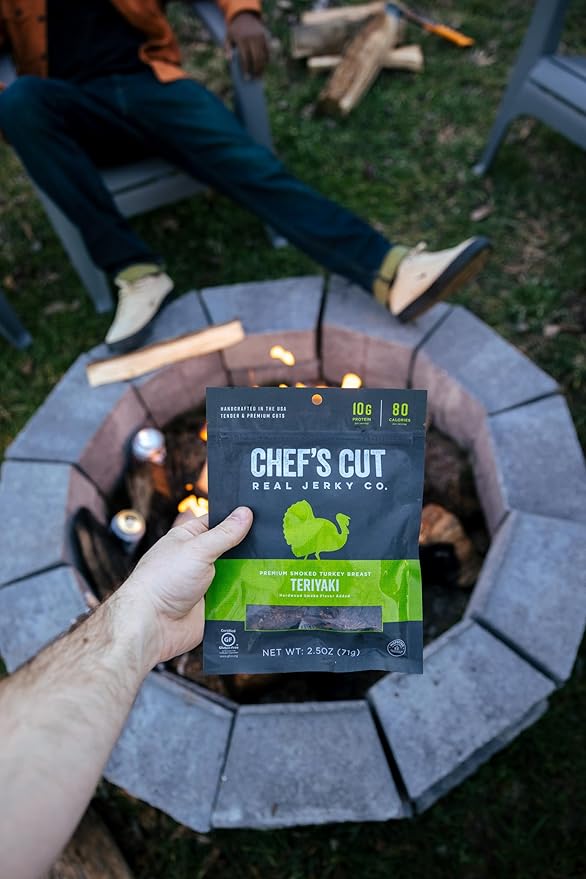 Chef's Cut Turkey Jerky, Teriyaki, High Protein Meat Snack, 10g of Protein and 80 Calories, Gluten Free, Premium Smoked Turkey Breast - 2.5 Ounce (Pack of 8)