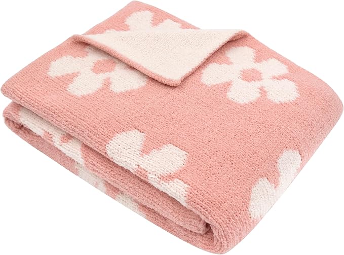 Living Textiles Pink Floral Daisy Chenille Soft Baby Blanket Reversible Premium Cozy Fabric for Best Comfort - for Infant,Toddler,Newborn,Nursery,Girl,Throw,Crib,Stroller,Gift, Pink Floral Daisy 40x30