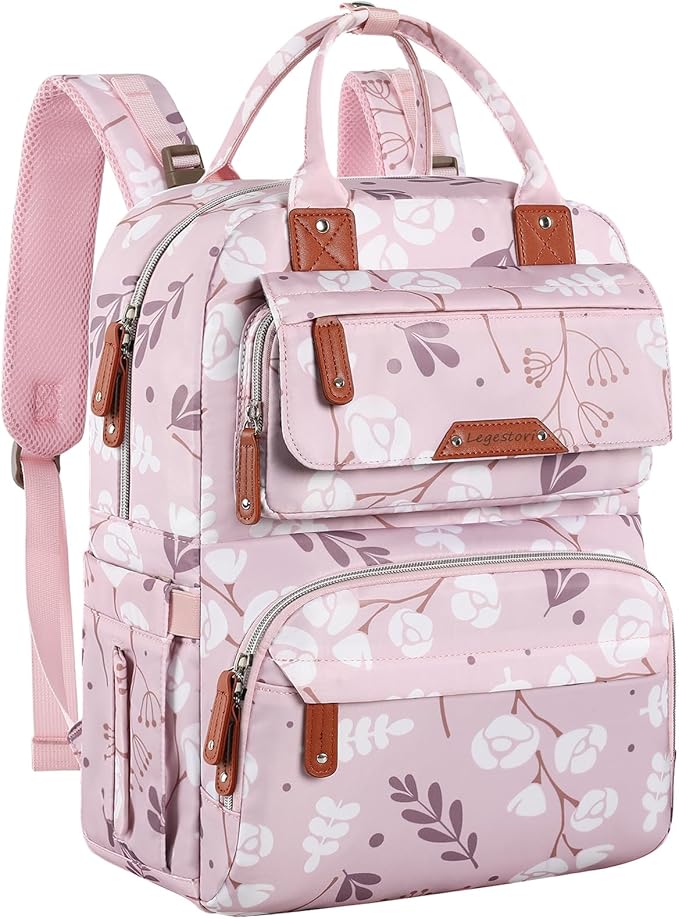 Diaper Bag Backpack for Baby Girl, Multifunction Waterproof Diaper Bag for Mom Dad, Large Pink Floral Baby Diaper Bags, Baby Essentials Travel Bag with Stroller Straps, Large Capacity, Stylish
