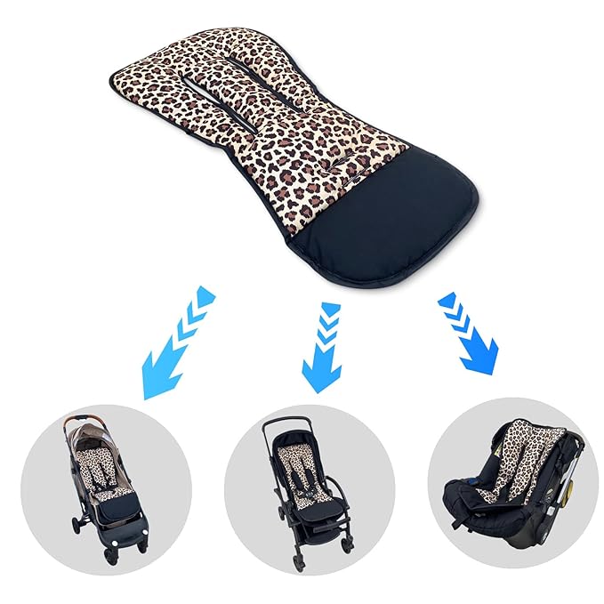 Baby Stroller Cushion Soft Printed Stroller Seat Liner-Reversible Universal Breathable for Baby Carrier Pram Infant Car Seat Insert-78x40cm,1 Pack (Leopard Print)