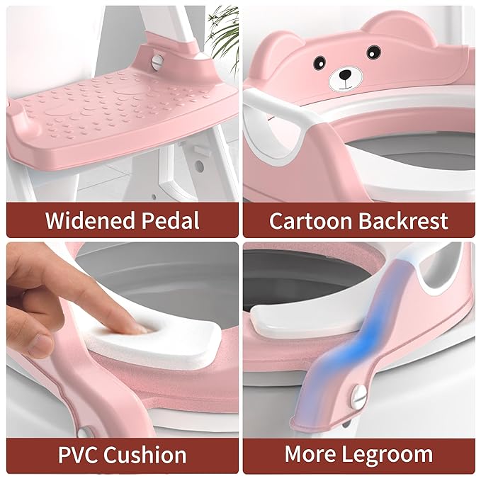 Potty Training Seat, Upgrade 2 in 1 Potty Training Toilet for Toddler, Toddler Toilet Seat for Boys Girls with Support Bar, Anti-Slip Pad and Step Stool (Pink)