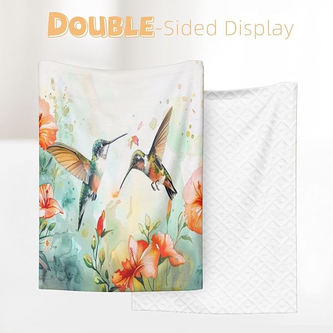 Baby Blanket Hummingbird Flower Watercolor for Boy Girl Newborn 30x40 Inch Toddler Infant Nursery Throw Blankets Double Layer Comfy Soft Plush Stroller Crib Quilt