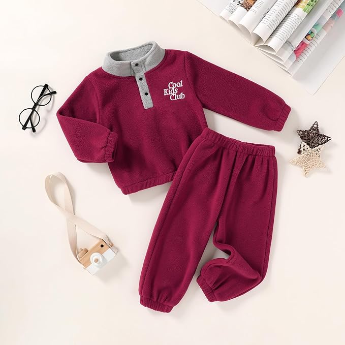 YOUNGER TREE Toddler Boy Girl Clothes Fleece Fall Winter Outfit Baby Long Sleeve Button Sweatshirt and Pants Sweatsuits Set