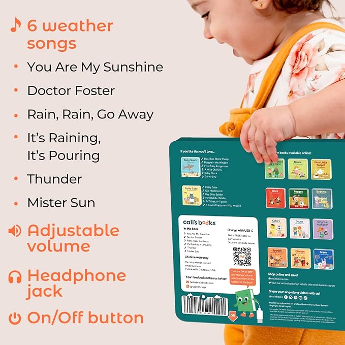 Cali's Books You Are My Sunshine Music Book Toddlers 1-3 Years Old - Nursery Rhymes Musical Book, Headphone Jack, Interactive Baby Sound Book, Singing Toy Children Girls Learning Song Toy Toddler Boys