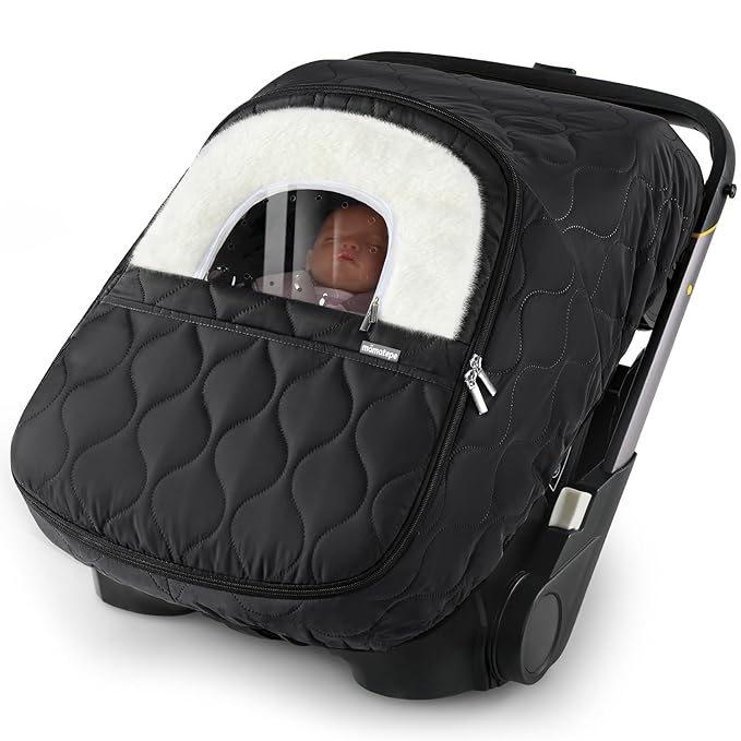 Winter Baby Car Seat Cover, Waterproof, Windproof Warm Fleece Breathable with Full Zipper for Newborn Car Seat, Black