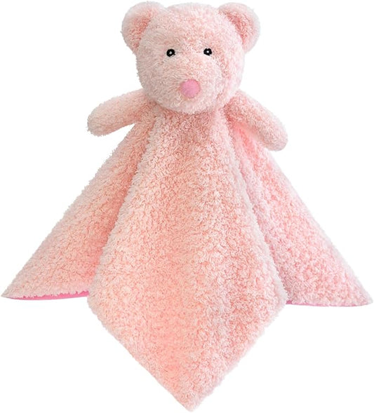 Baby Pink Teddy Bear Soft Stuffed Animal Security Blanket, Plush Bear Character Lovey Blanket, Baby Shower/Nursery Gift, Newborn Infant Toddler Snuggle Blankie for Boys Girls, 14 Inches