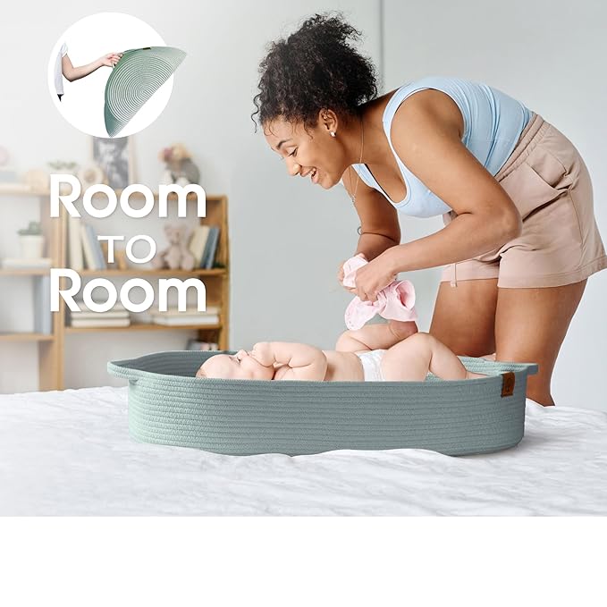 Baby Changing Basket Includes Diaper Caddy - Breathable & Waterproof Dual-Cover, Portable, Changing Pad for Dresser & Changing Table, Gift for Baby Shower, Cotton Rope Basket for Baby