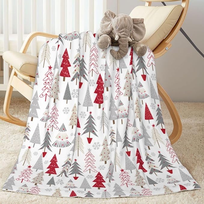 Baby Blanket Christmas Pine Tree White Winter for Boy Girl Newborn 30x40 Inch Toddler Infant Nursery Throw Blankets Double Layer Comfy Soft Plush Stroller Crib Quilt