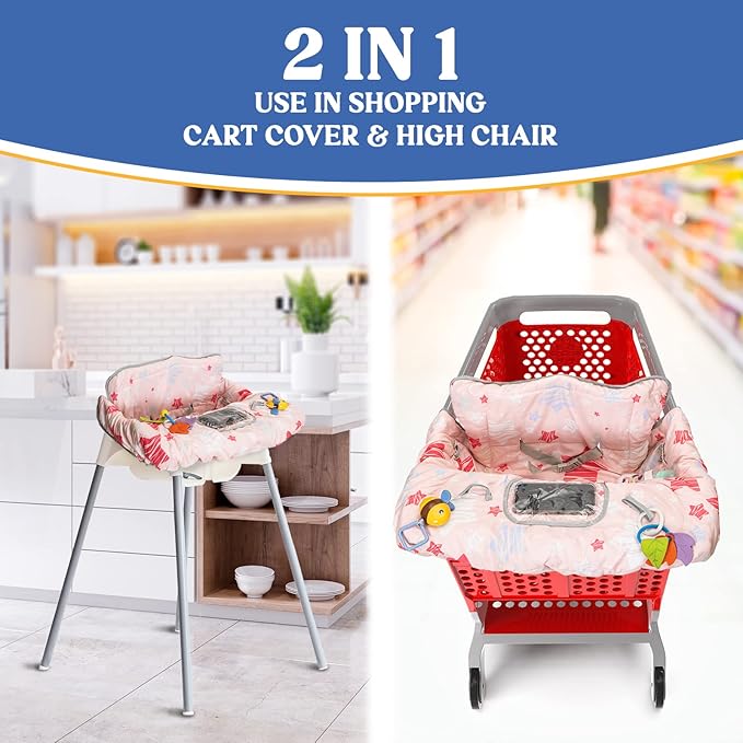 PILLANI Shopping Cart Cover for Baby, High Chair Cover for Restaurant Seat - Grocery Cart Cover for Baby Girl and Boy, Comfortable Cotton Buggy Covers for Babies - Padded Toddler Shopping Cart Cover
