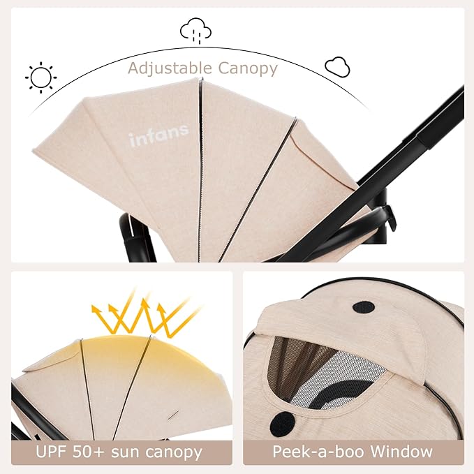 INFANS 2 in 1 Baby Stroller, High Landscape Infant Stroller & Reversible Bassinet Pram, Foldable Pushchair with Adjustable Canopy, Cup Holder, Storage Basket, Suspension Wheels (Khaki)